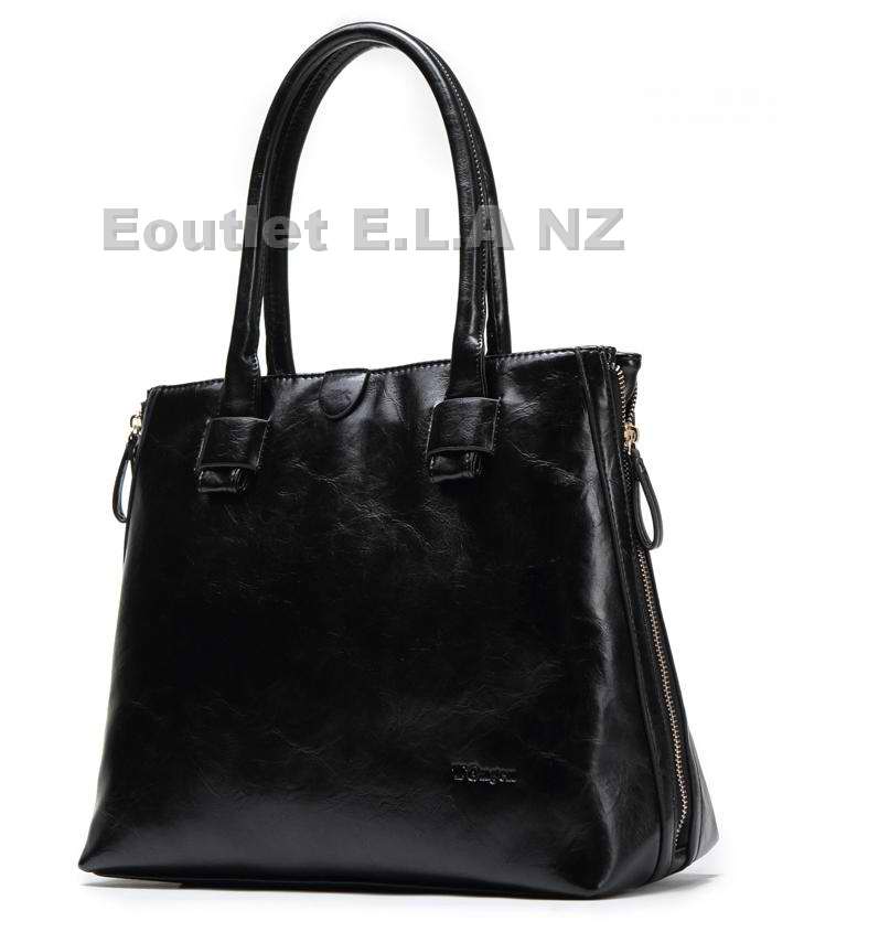 EXPANDABLE GENUINE LEATHER HANDBAG-BLACK
